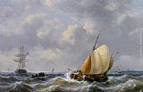 George Willem Opdenhoff Canvas Paintings - Shipping in Choppy Seas